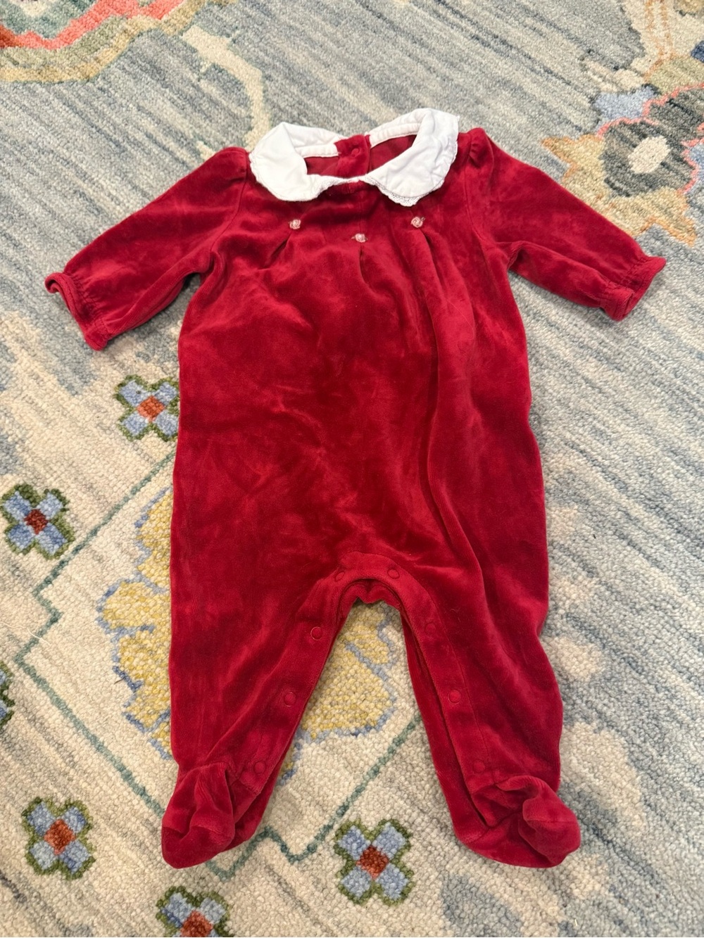 Janie and Jack baby girls red velour smocked one-piece holiday size 3 months